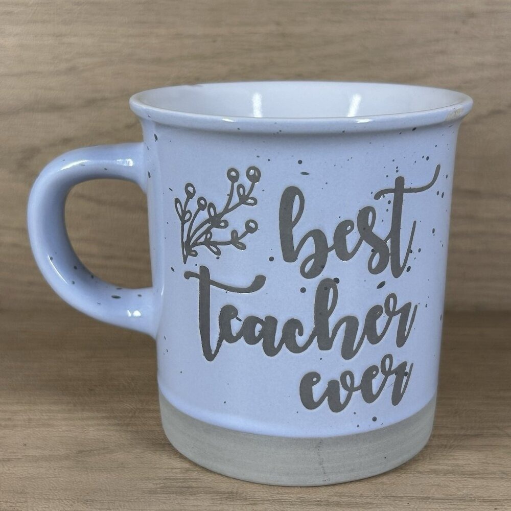 "Best Teacher Ever" Coffee Mug Light Blue And Gray Speckled Excellent Condition
